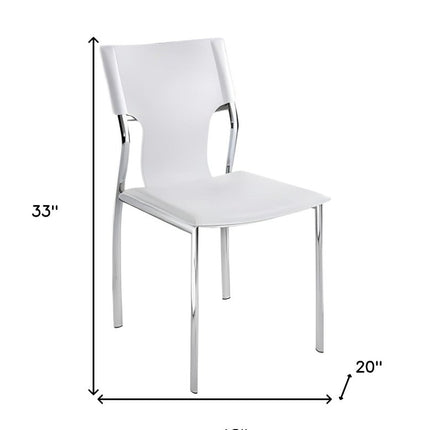 Set of Four White and Silver Metal and Leather Dining Side Chairs