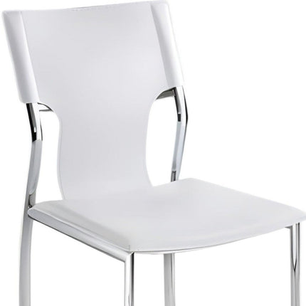 Set of Four White and Silver Metal and Leather Dining Side Chairs