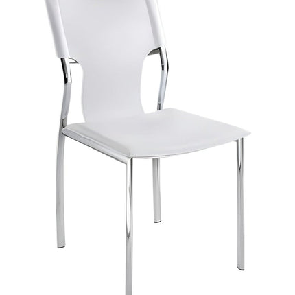 Set of Four White and Silver Metal and Leather Dining Side Chairs