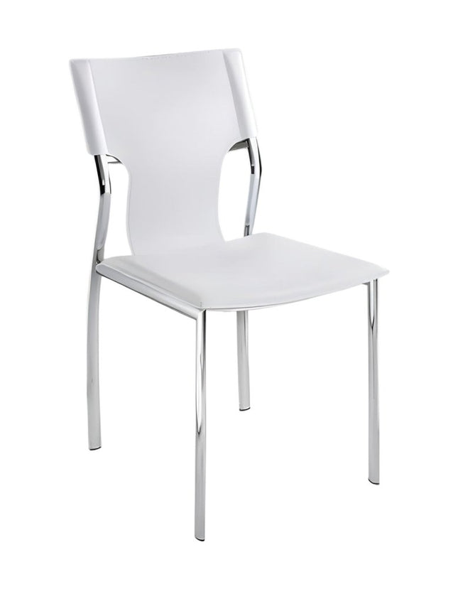 Set of Four White and Silver Metal and Leather Dining Side Chairs HomeRoots