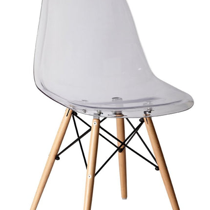 Set of Two Clear and Natural Wood and Heavy Duty Plastic Dining Side Chairs