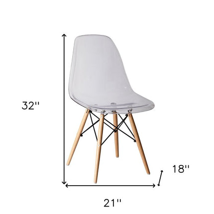 Set of Two Clear and Natural Wood and Heavy Duty Plastic Dining Side Chairs
