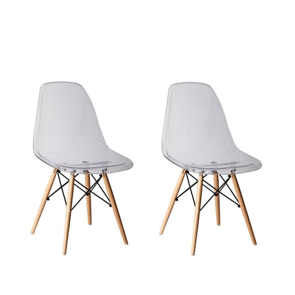 Set of Two Clear and Natural Wood and Heavy Duty Plastic Dining Side Chairs