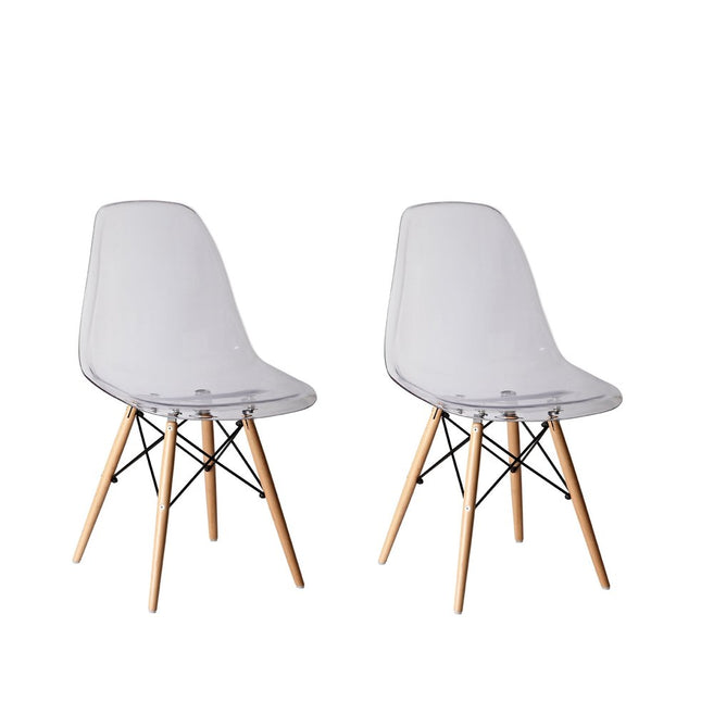 Set of Two Clear and Natural Wood and Heavy Duty Plastic Dining Side Chairs HomeRoots