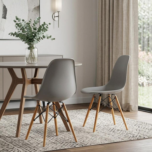 Set of Two Gray and Brown Wood and Heavy Duty Plastic Dining Side Chairs HomeRoots