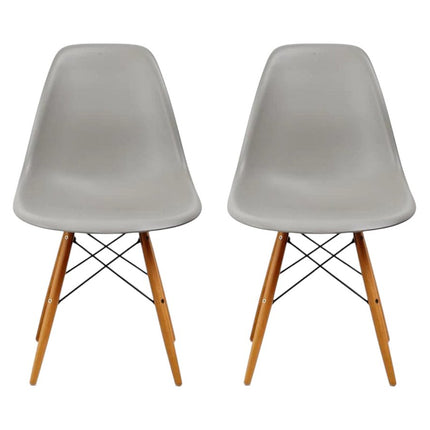 Set of Two Gray and Brown Wood and Heavy Duty Plastic Dining Side Chairs
