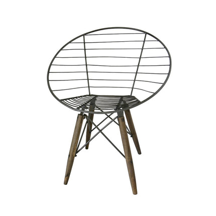 Set of Two Gray and Brown Metal Open Back Dining Arm Chairs