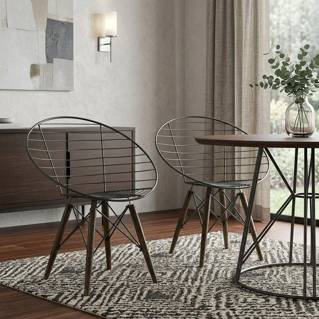 Set of Two Gray and Brown Metal Open Back Dining Arm Chairs HomeRoots