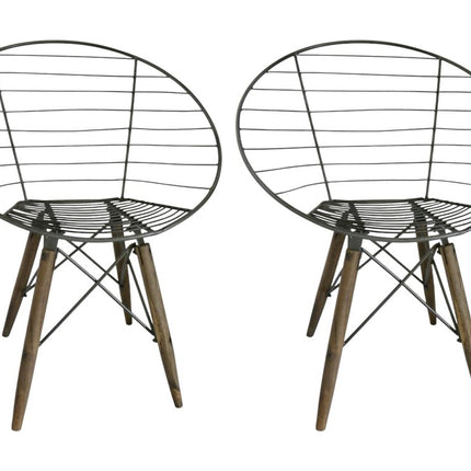 Set of Two Gray and Brown Metal Open Back Dining Arm Chairs