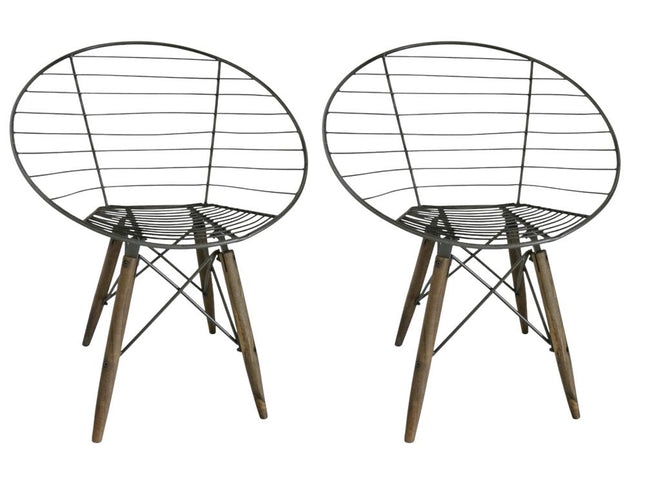 Set of Two Gray and Brown Metal Open Back Dining Arm Chairs HomeRoots
