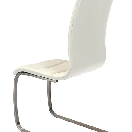 Set of Two White and Silver Faux Leather Dining Side Chairs
