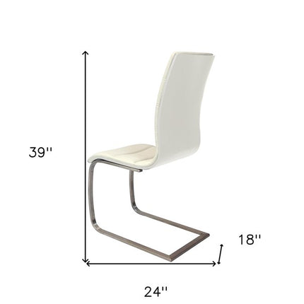 Set of Two White and Silver Faux Leather Dining Side Chairs