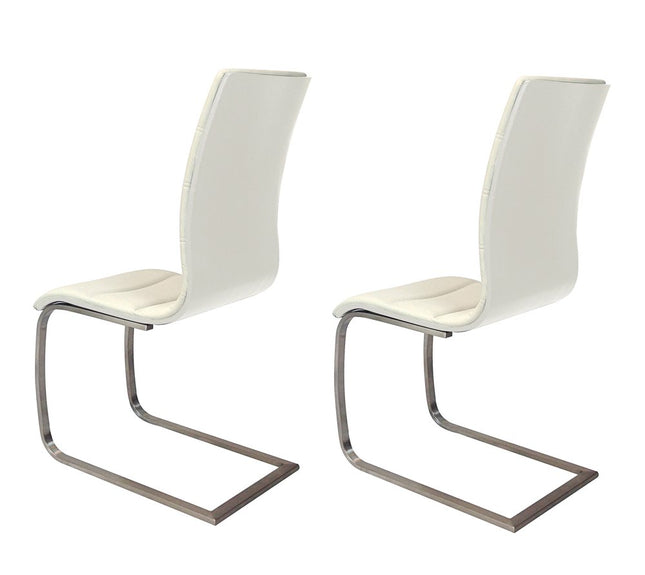 Set of Two White and Silver Faux Leather Dining Side Chairs HomeRoots