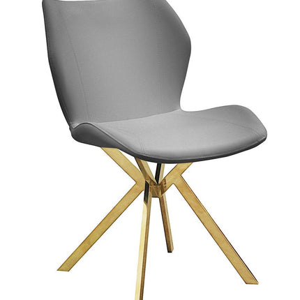 Set of Four Gray and Gold Faux Leather Dining Side Chairs
