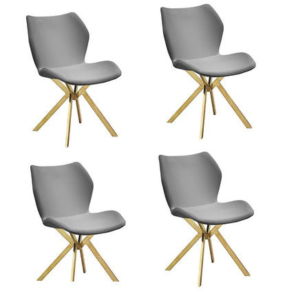Set of Four Gray and Gold Faux Leather Dining Side Chairs