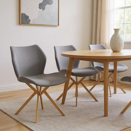 Set of Four Gray and Gold Faux Leather Dining Side Chairs