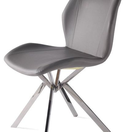 Set of Four Gray and Silver Faux Leather Dining Side Chairs