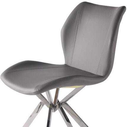 Set of Four Gray and Silver Faux Leather Dining Side Chairs