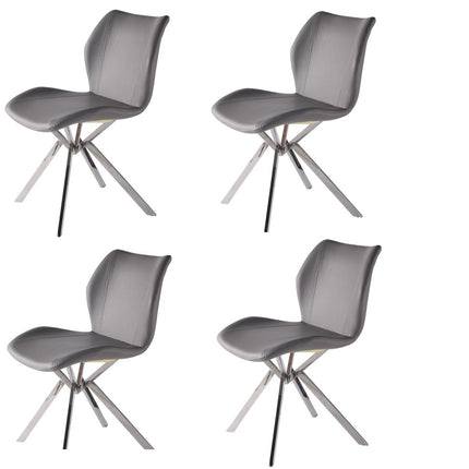Set of Four Gray and Silver Faux Leather Dining Side Chairs