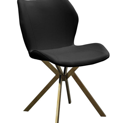 Set of Four Black and Gold Faux Leather Dining Side Chairs