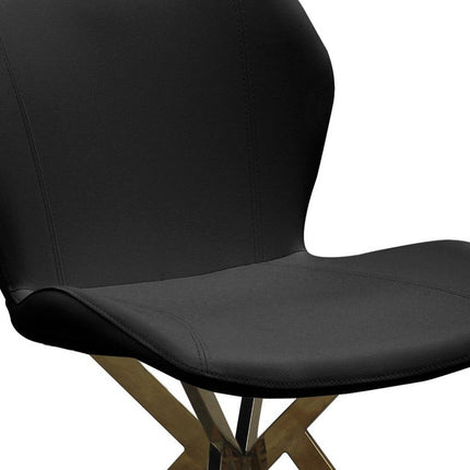 Set of Four Black and Gold Faux Leather Dining Side Chairs