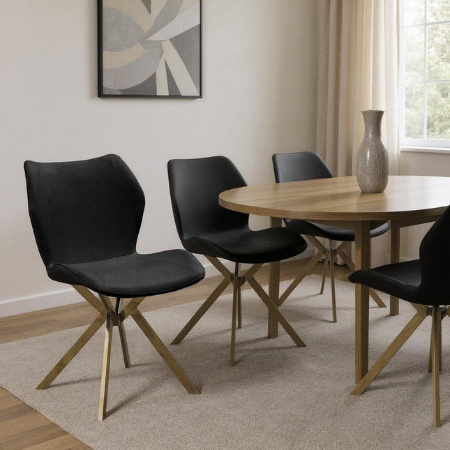 Set of Four Black and Gold Faux Leather Dining Side Chairs HomeRoots