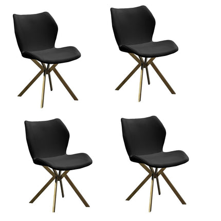Set of Four Black and Gold Faux Leather Dining Side Chairs
