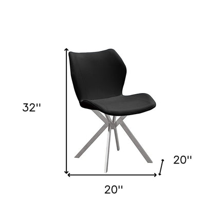 Set of Four Black and Silver Faux Leather Dining Side Chairs