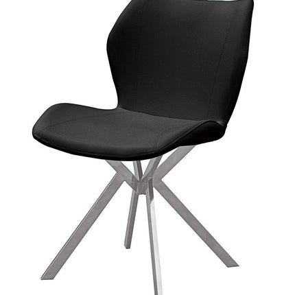 Set of Four Black and Silver Faux Leather Dining Side Chairs