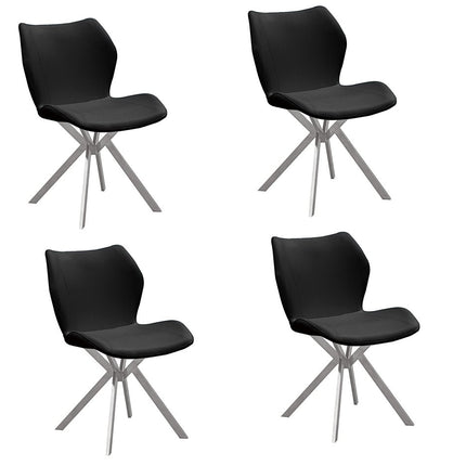 Set of Four Black and Silver Faux Leather Dining Side Chairs