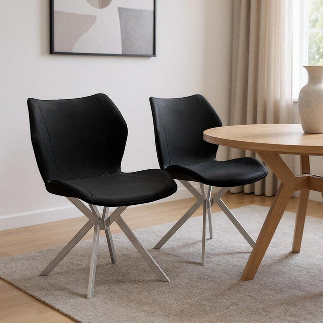 Set of Four Black and Silver Faux Leather Dining Side Chairs HomeRoots
