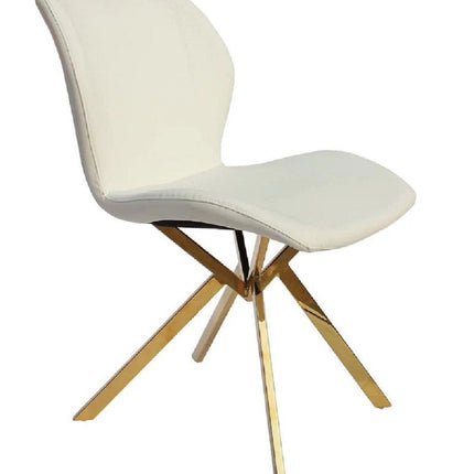 Set of Four White and Gold Faux Leather Dining Side Chairs