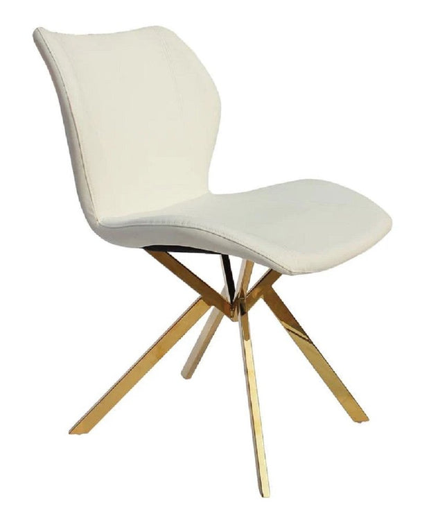 Set of Four White and Gold Faux Leather Dining Side Chairs HomeRoots