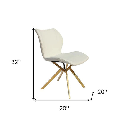 Set of Four White and Gold Faux Leather Dining Side Chairs