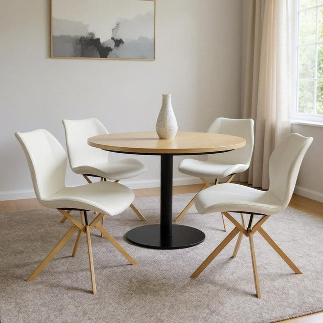 Set of Four White and Gold Faux Leather Dining Side Chairs HomeRoots