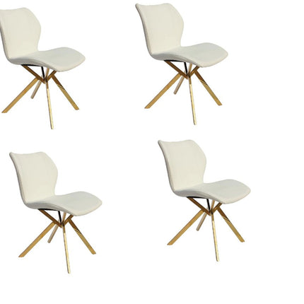 Set of Four White and Gold Faux Leather Dining Side Chairs