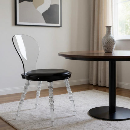 Black and Clear Faux Leather Dining Side Chair