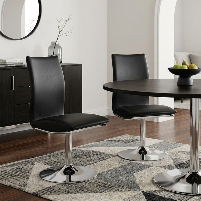 Set of Two Black and Silver Faux Leather Dining Side Chairs HomeRoots