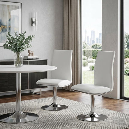 Set of Two White and Silver Faux Leather Dining Side Chairs