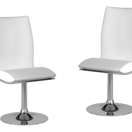 Set of Two White and Silver Faux Leather Dining Side Chairs