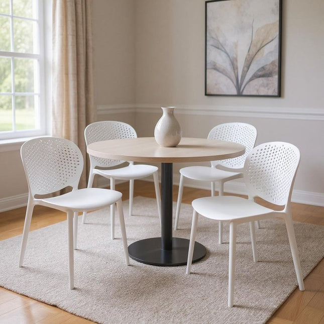 Set of Four White Heavy Duty Plastic Dining Side Chairs HomeRoots