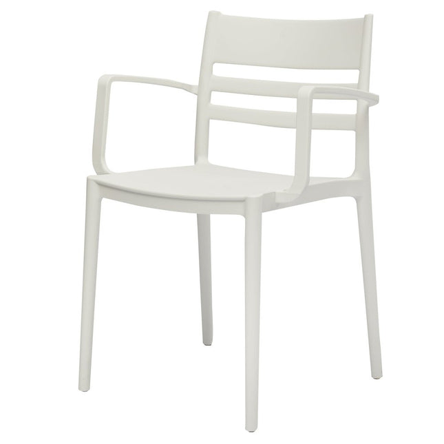 Set of Four White Heavy Duty Plastic Ladder Back Dining Arm Chairs HomeRoots