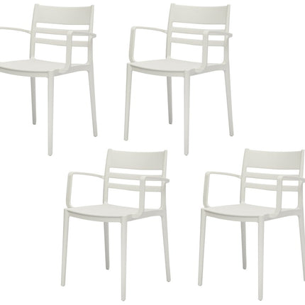 Set of Four White Heavy Duty Plastic Ladder Back Dining Arm Chairs