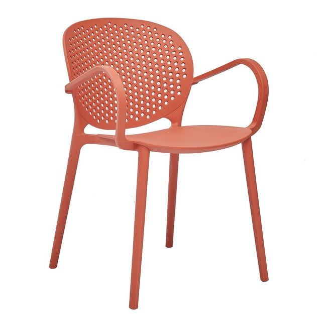 Set of Four Orange Heavy Duty Plastic Dining Arm Chairs HomeRoots