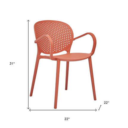 Set of Four Orange Heavy Duty Plastic Dining Arm Chairs HomeRoots