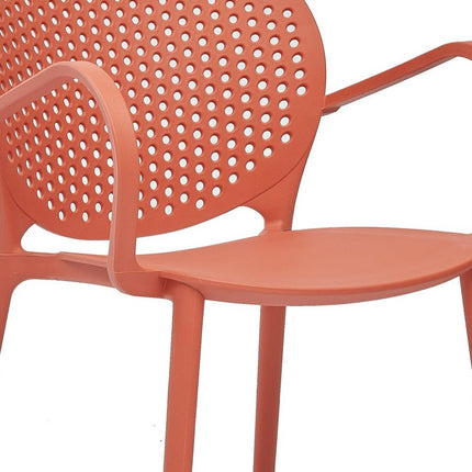 Set of Four Orange Heavy Duty Plastic Dining Arm Chairs HomeRoots