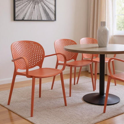 Set of Four Orange Heavy Duty Plastic Dining Arm Chairs HomeRoots