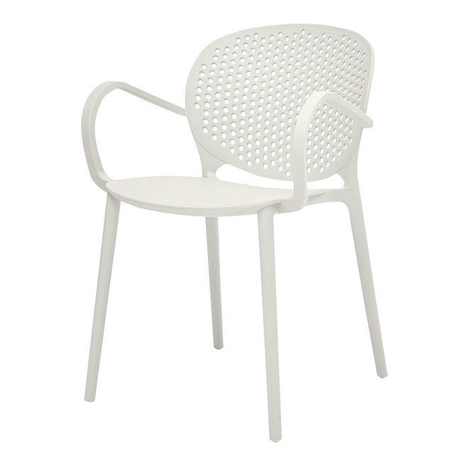 Set of Four White Heavy Duty Plastic Dining Arm Chairs HomeRoots