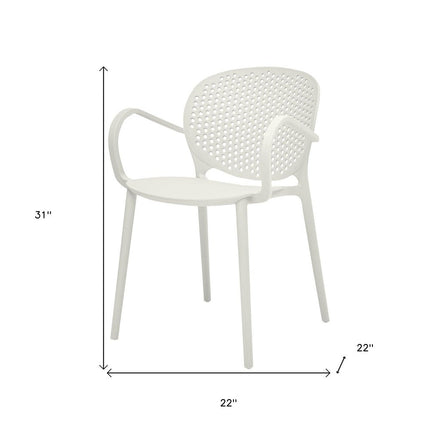 Set of Four White Heavy Duty Plastic Dining Arm Chairs