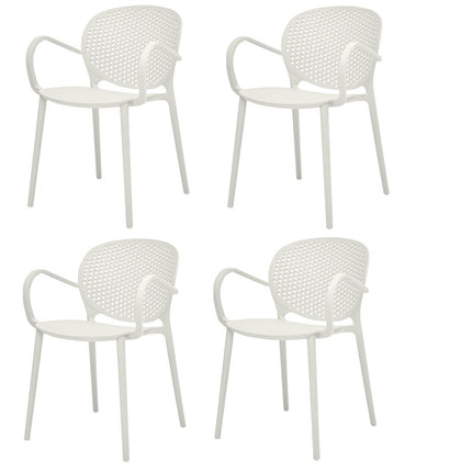 Set of Four White Heavy Duty Plastic Dining Arm Chairs HomeRoots